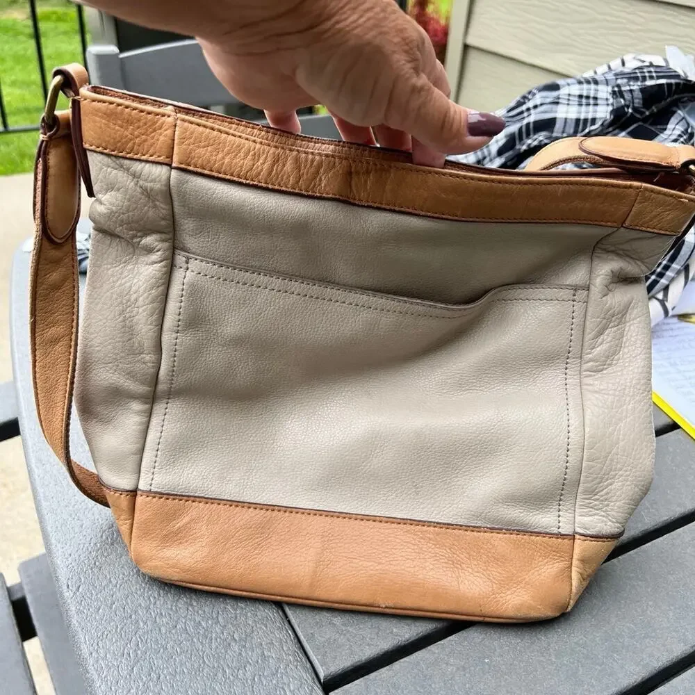 MARGOT-New York, Cream and Tan Leather Shoulder Bag